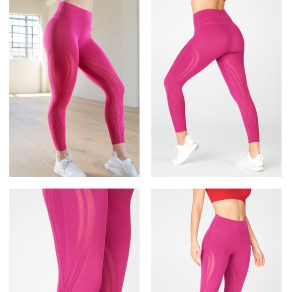 Fabletics Pants - FABLETICS High-Waisted SculptKnit Paneled 7/8 Leggings in "Very Berry" Pink Sz L